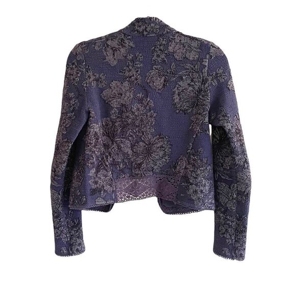 Anthropologie Knitted & Knotted Jacquard Open Front Blazer Jacket Indigo XS - Picture 4 of 8